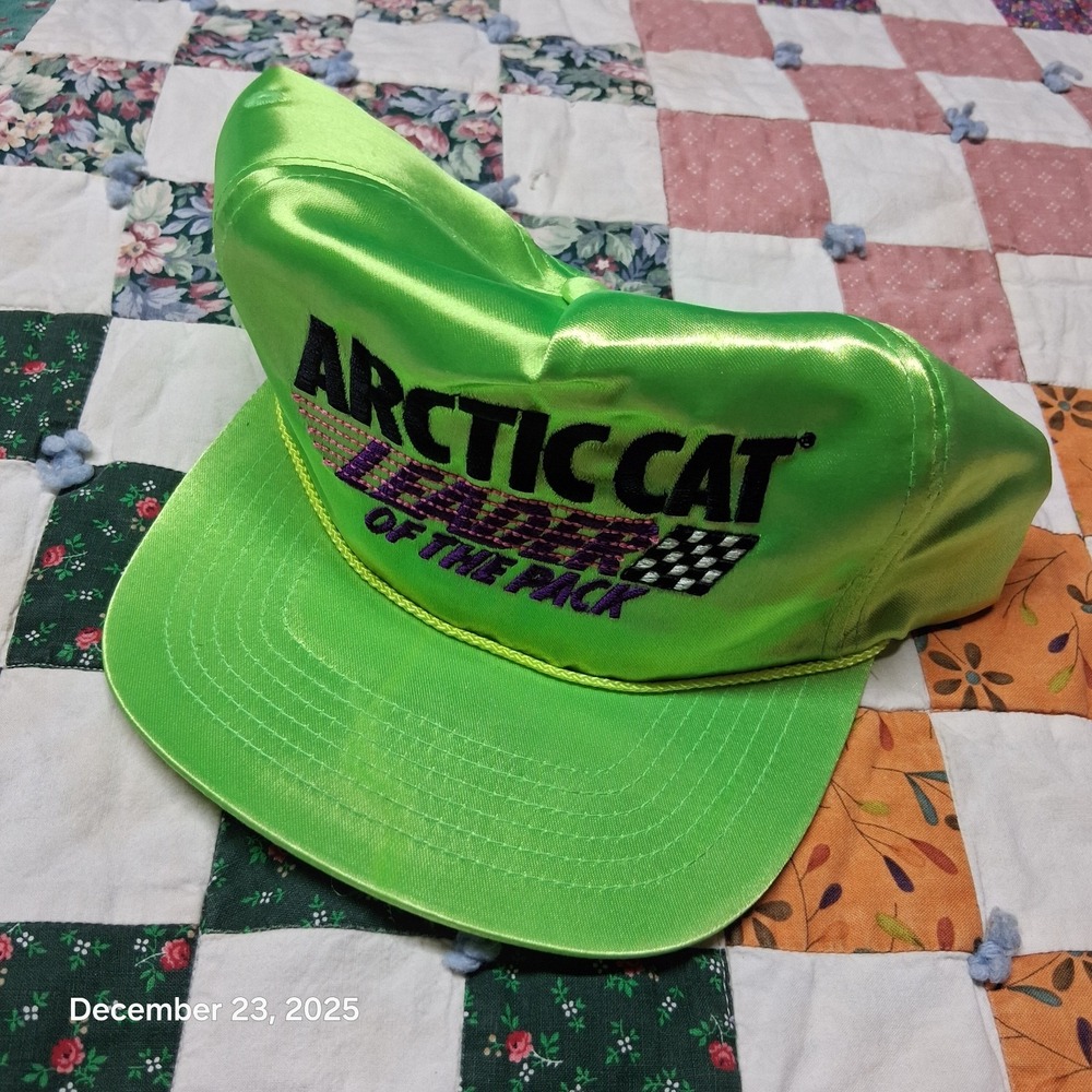 VTG Arctic Cat Leader of The‎ Pack Neon Green Trucker Hat Snowmobile Strap Back